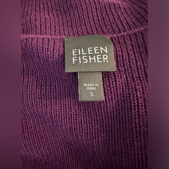 EILEEN FISHER Purple Cardigan Sweater Hooded Pockets Plum Organic Cotton Knit - Picture 11 of 14